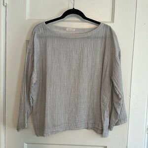 Eileen Fisher Cotton Boatneck Striped Top. M